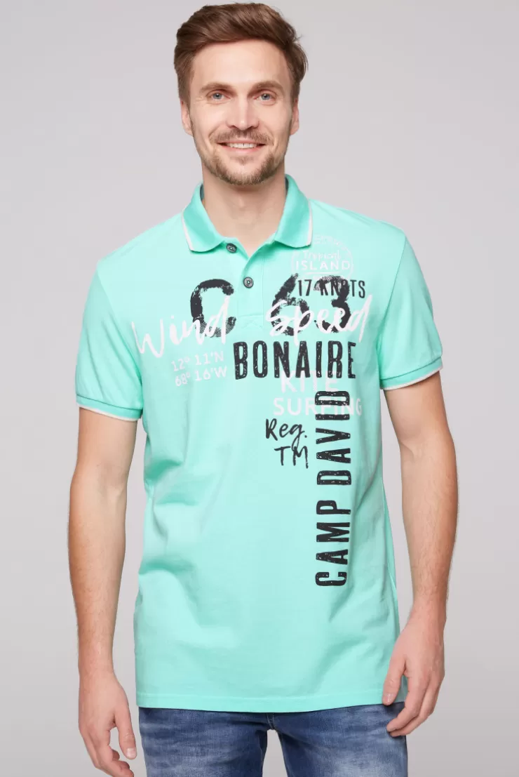 CAMP DAVID & SOCCX Poloshirt aus Pikee mit Print Artwork aqua green | S aquagreen Best Sale