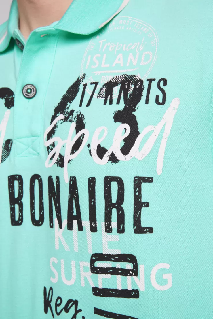 CAMP DAVID & SOCCX Poloshirt aus Pikee mit Print Artwork aqua green | S aquagreen Best Sale