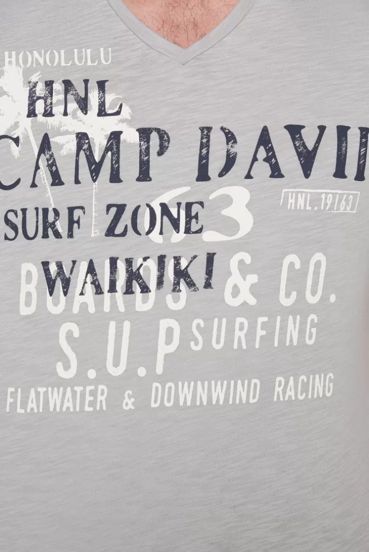 CAMP DAVID & SOCCX T-Shirt mit V-Neck und Print Artwork cozy blue | S cozyblue Fashion
